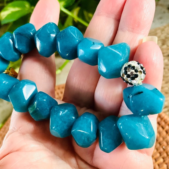 ERIMISH BRACELET - STUNNING GENUINE TEAL AGATE STONE- STRETCH -NEW CONDITION - Picture 6 of 11